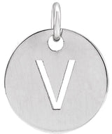 14K Gold Initial V Necklace or Pendant - White Gold