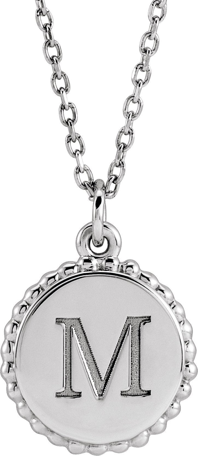 10K Gold Engravable Beaded Disc Necklace or Pendant - White Gold - view 6