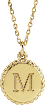 10K Gold Engravable Beaded Disc Necklace or Pendant - Yellow Gold - view 6