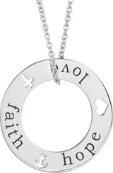 14K Gold Engravable Faith, Love, & Hope Loop Necklace or Pendant - White Gold