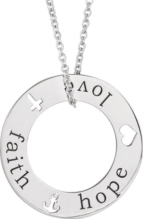 14K Gold Engravable Faith, Love, & Hope Loop Necklace or Pendant - White Gold