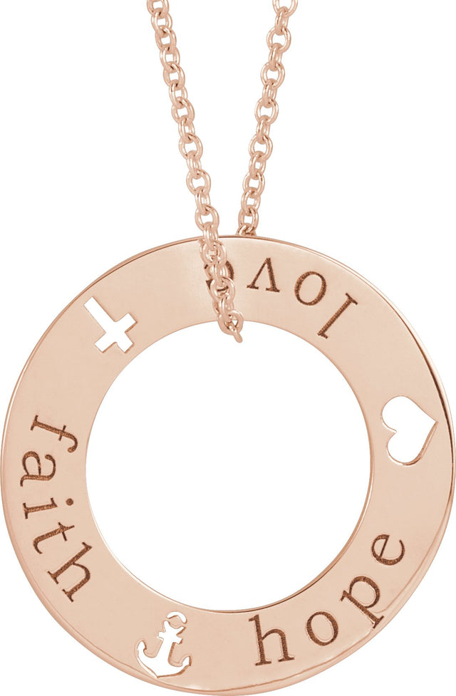 14K Gold Engravable Faith, Love, & Hope Loop Necklace or Pendant - Rose Gold