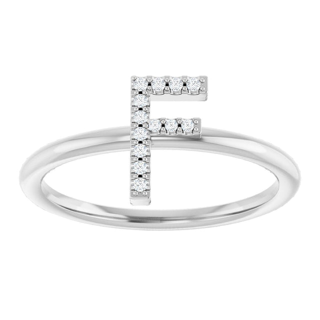 14K Gold Round Natural Diamond Accented Initial Ring - White Gold - view 7