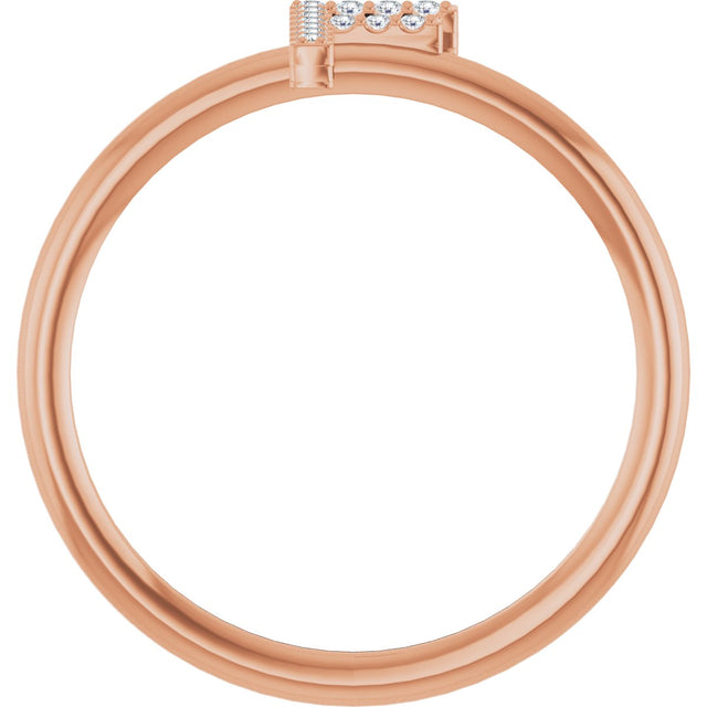 14K Gold Round Natural Diamond Accented Initial Ring - Rose Gold - view 8