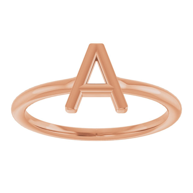 14K Gold Initial A Ring - Rose Gold - view 3