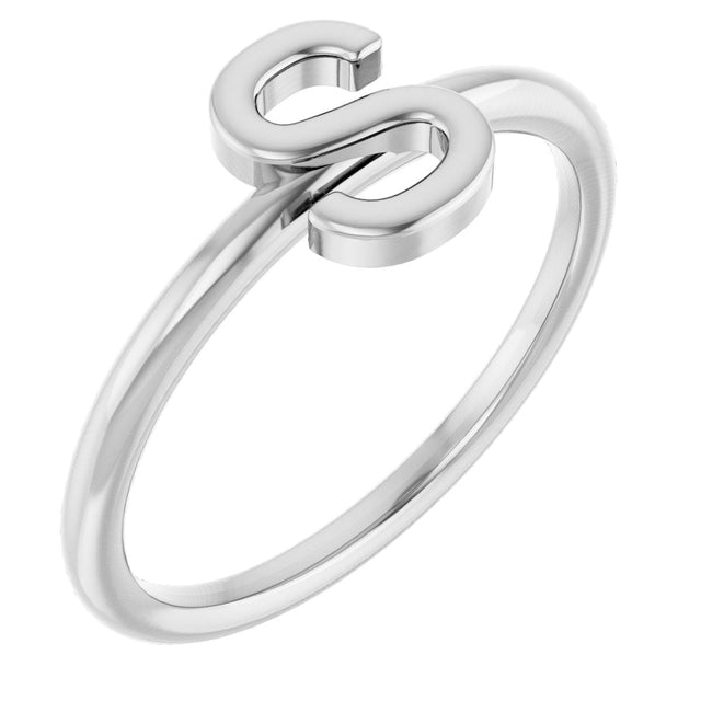 14K Gold Initial S Ring - White Gold
