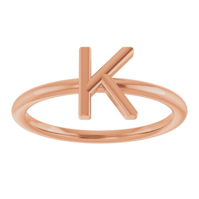 14K Gold Initial K Ring - Rose Gold - view 3