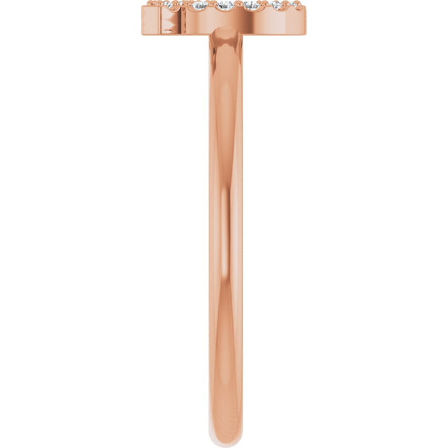 14K Gold Round Natural Diamond Accented Initial Ring - Rose Gold - view 8