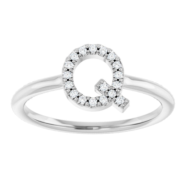Platinum Round Natural Diamond Accented Initial Ring - view 7