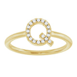 14K Gold Round Natural Diamond Accented Initial Ring - Yellow Gold - view 7