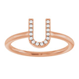 14K Gold Round Natural Diamond Accented Initial Ring - Rose Gold - view 7