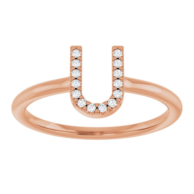 14K Gold Round Natural Diamond Accented Initial Ring - Rose Gold - view 7