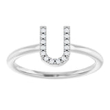 Platinum Round Natural Diamond Accented Initial Ring - view 7