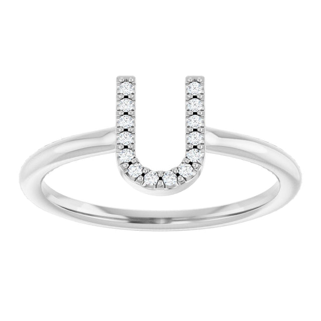 Platinum Round Natural Diamond Accented Initial Ring - view 7