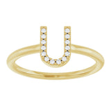14K Gold Round Natural Diamond Accented Initial Ring - Yellow Gold - view 7