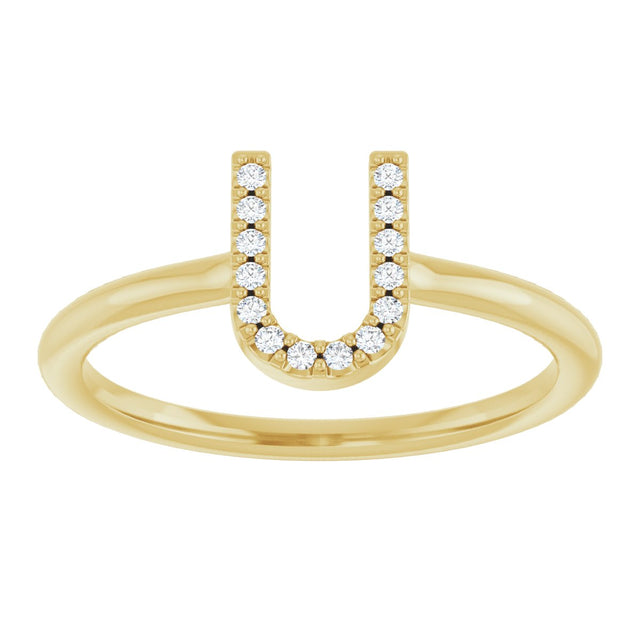 14K Gold Round Natural Diamond Accented Initial Ring - Yellow Gold - view 7