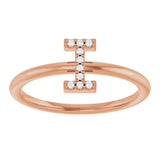 14K Gold Round Natural Diamond Accented Initial Ring - Rose Gold - view 7