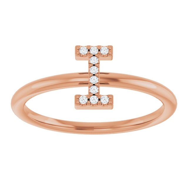 14K Gold Round Natural Diamond Accented Initial Ring - Rose Gold - view 7