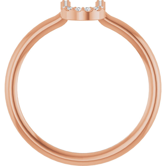 14K Gold Round Natural Diamond Accented Initial Ring - Rose Gold - view 6