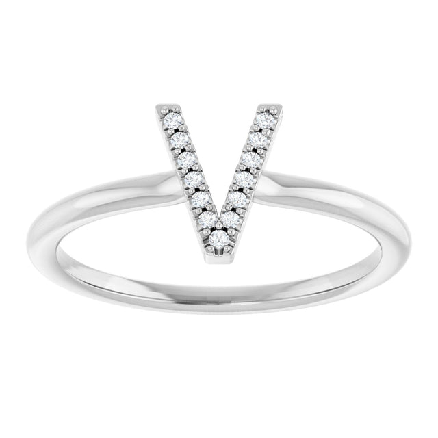 Platinum Round Natural Diamond Accented Initial Ring - view 7