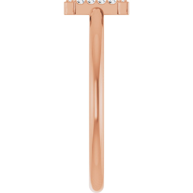14K Gold Round Natural Diamond Accented Initial Ring - Rose Gold - view 8