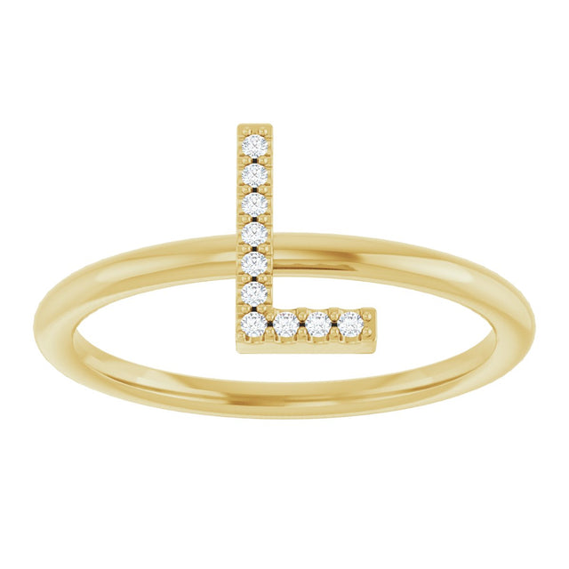 14K Gold Round Natural Diamond Accented Initial Ring - Yellow Gold - view 7