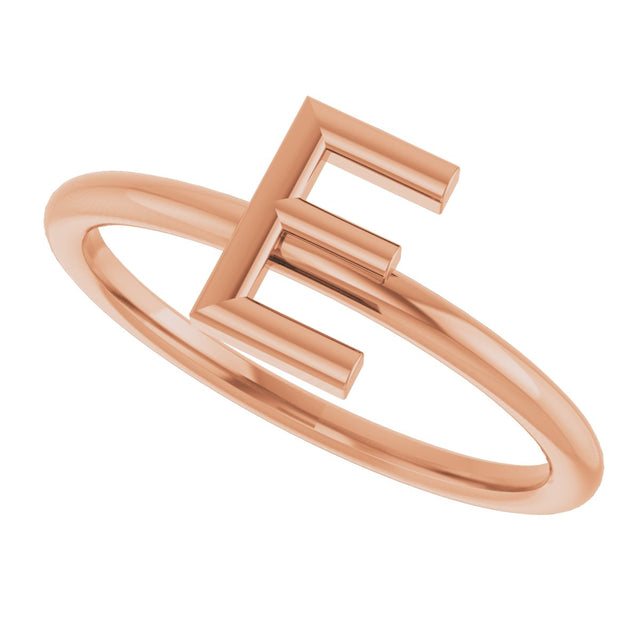 14K Gold Initial E Ring - Rose Gold - view 5