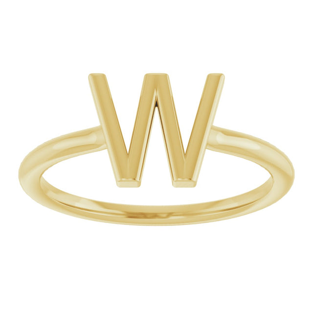 14K Gold Initial W Ring - Yellow Gold - view 3