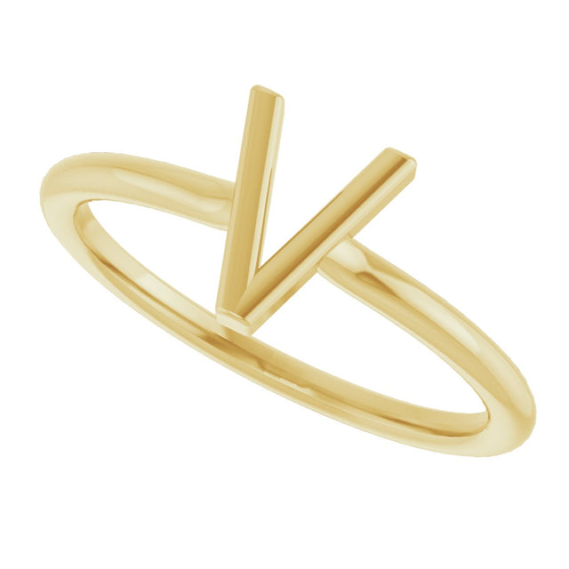14K Gold Initial V Ring - Yellow Gold - view 5