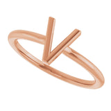 14K Gold Initial V Ring - Rose Gold - view 5