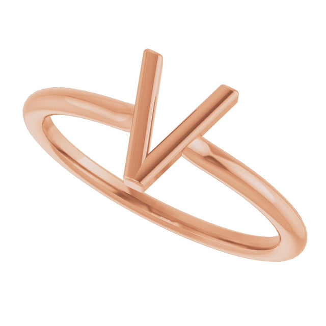 14K Gold Initial V Ring - Rose Gold - view 5