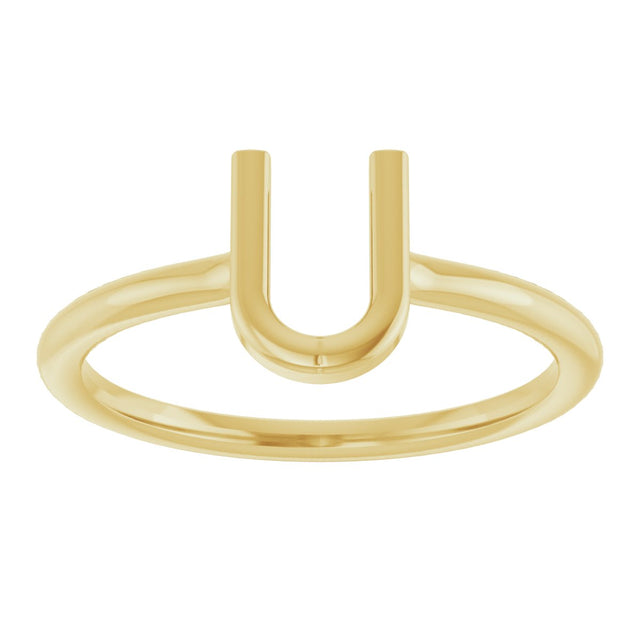 14K Gold Initial U Ring - Yellow Gold - view 3