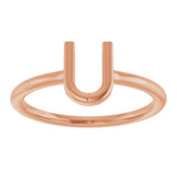 14K Gold Initial U Ring - Rose Gold - view 3