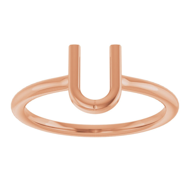 14K Gold Initial U Ring - Rose Gold - view 3