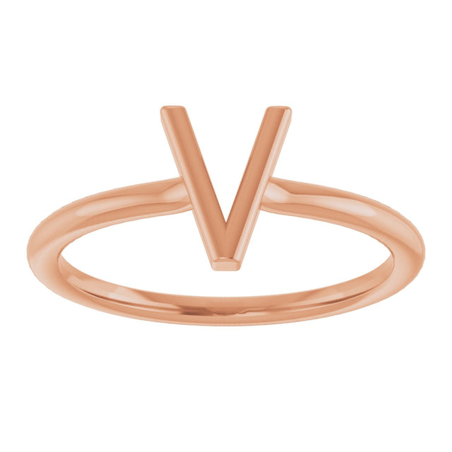 14K Gold Initial V Ring - Rose Gold - view 3