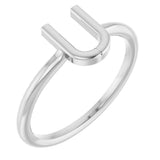 14K Gold Initial U Ring - White Gold