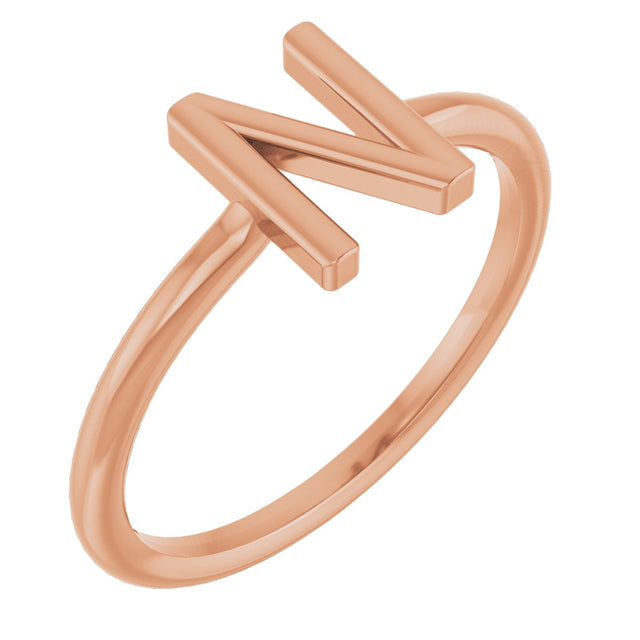 14K Gold Initial N Ring - Rose Gold