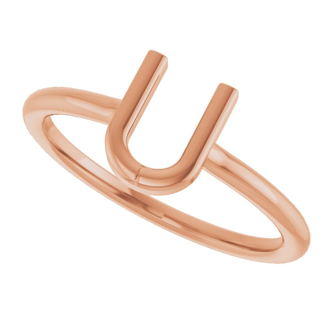 14K Gold Initial U Ring - Rose Gold - view 5
