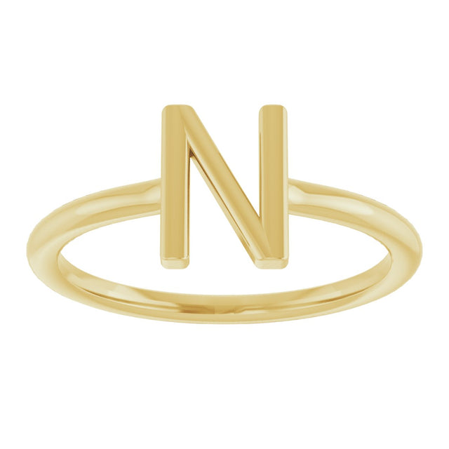 14K Gold Initial N Ring - Yellow Gold - view 3