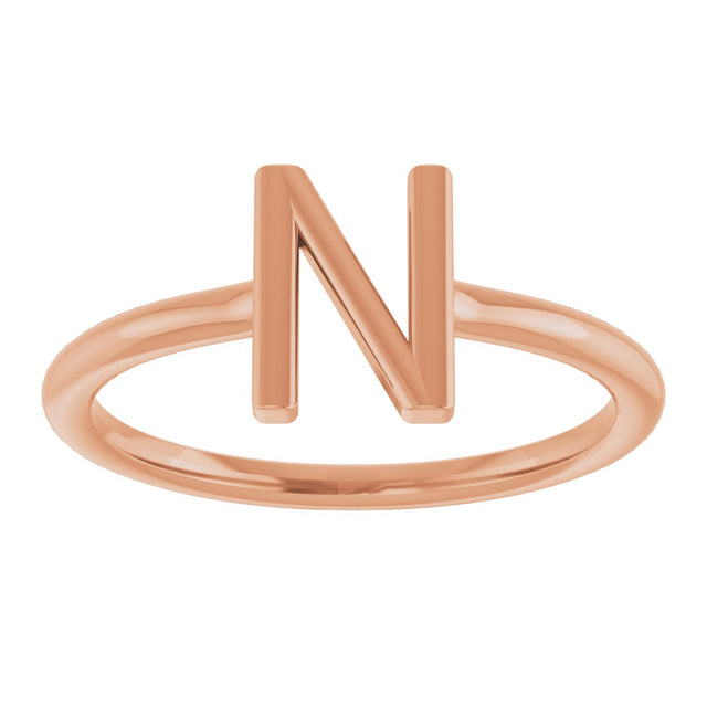 14K Gold Initial N Ring - Rose Gold - view 3