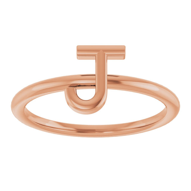 14K Gold Initial J Ring - Rose Gold - view 3
