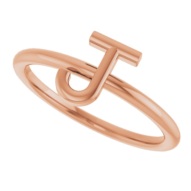 14K Gold Initial J Ring - Rose Gold - view 5