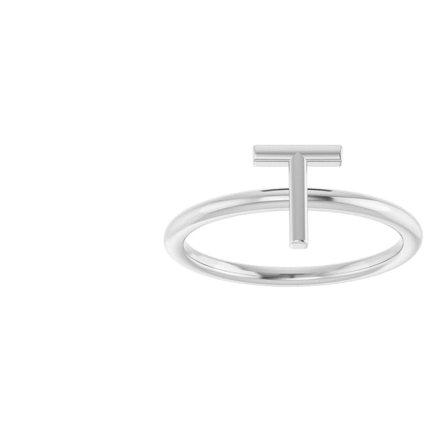 Platinum Initial T Ring - view 3
