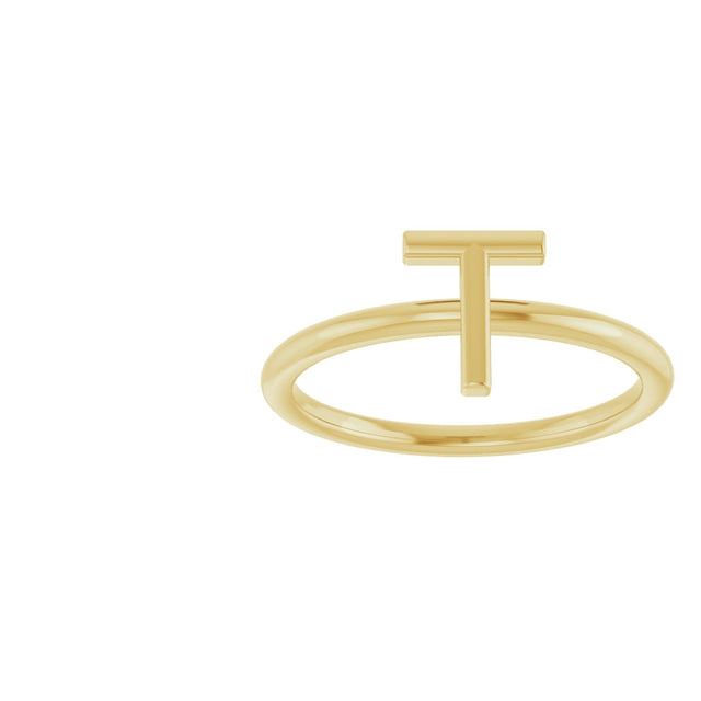 14K Gold Initial T Ring - Yellow Gold - view 3