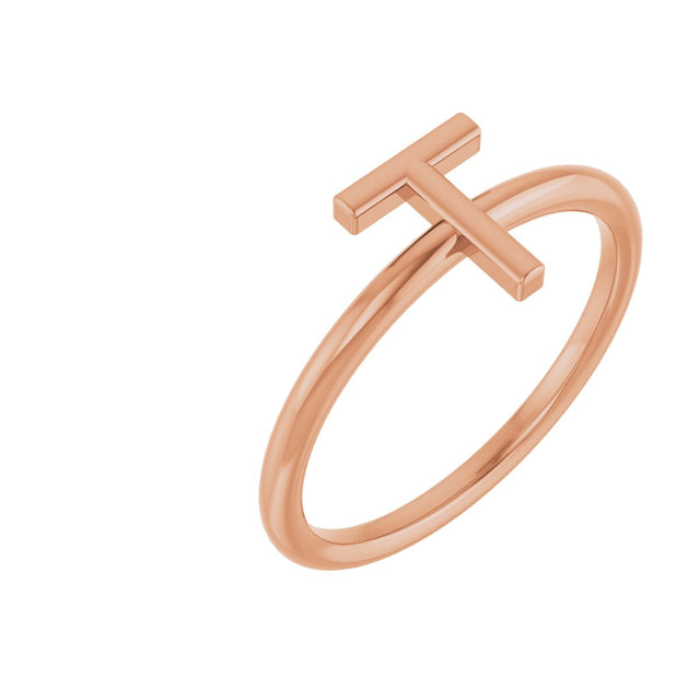 14K Gold Initial T Ring - Rose Gold