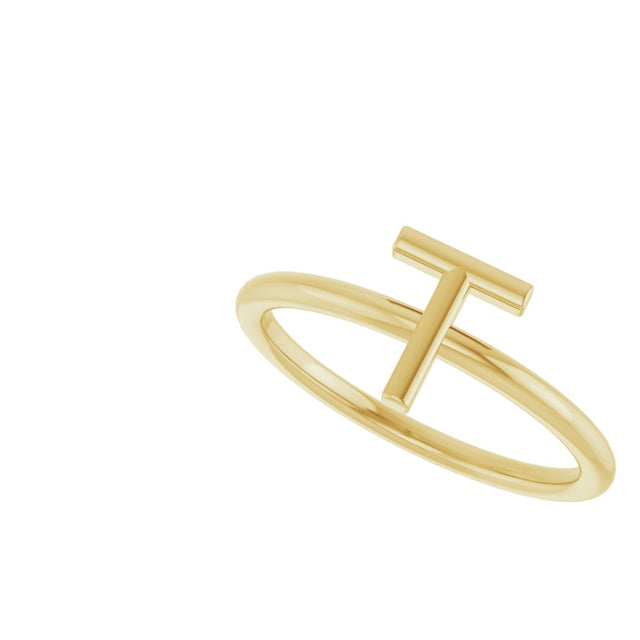 14K Gold Initial T Ring - Yellow Gold - view 5