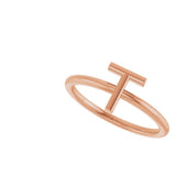14K Gold Initial T Ring - Rose Gold - view 5