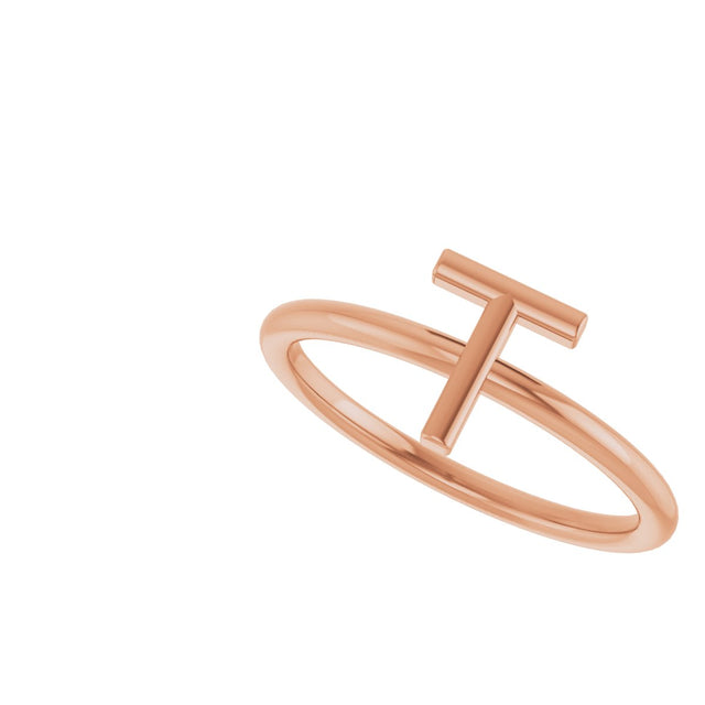 14K Gold Initial T Ring - Rose Gold - view 5