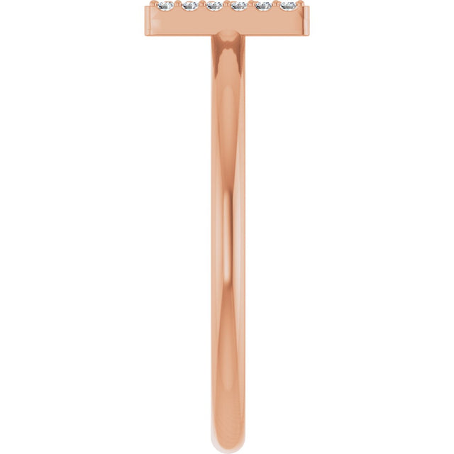 14K Gold Round Natural Diamond Accented Initial Ring - Rose Gold - view 8