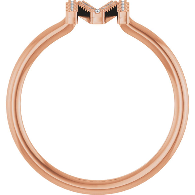 14K Gold Round Natural Diamond Accented Initial Ring - Rose Gold - view 6